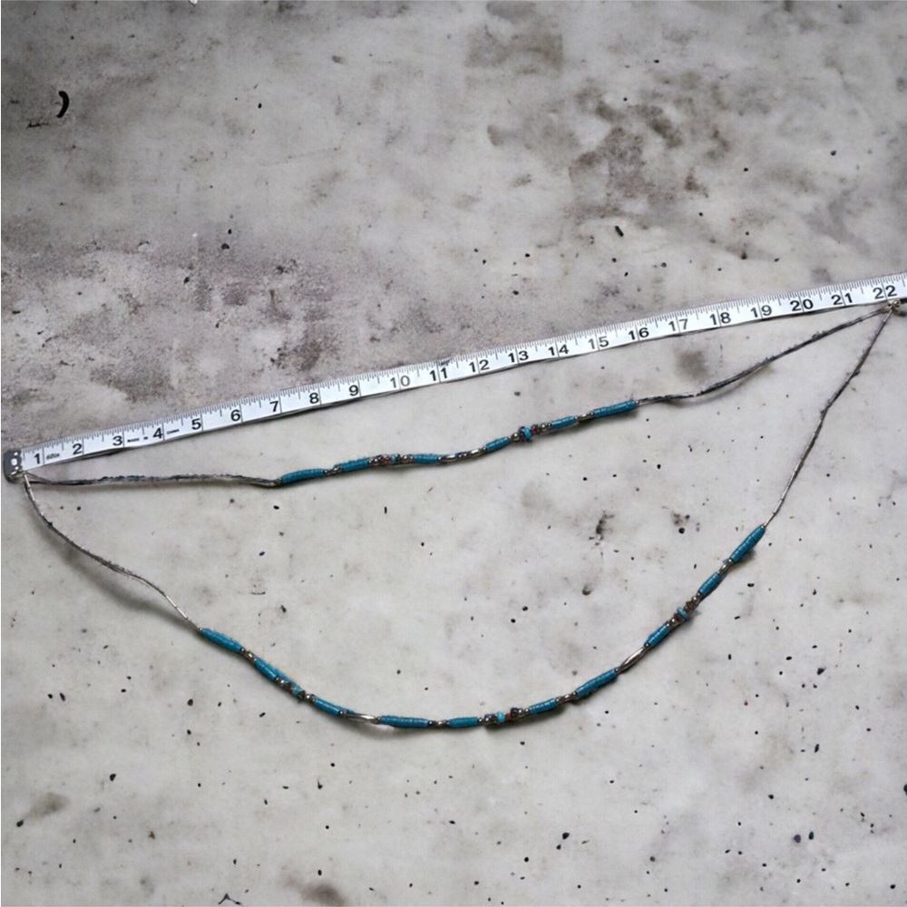 SALE | Vintage Sterling Silver Turquoise & Coral Heishi Bead Necklace - Picture 6 of 6